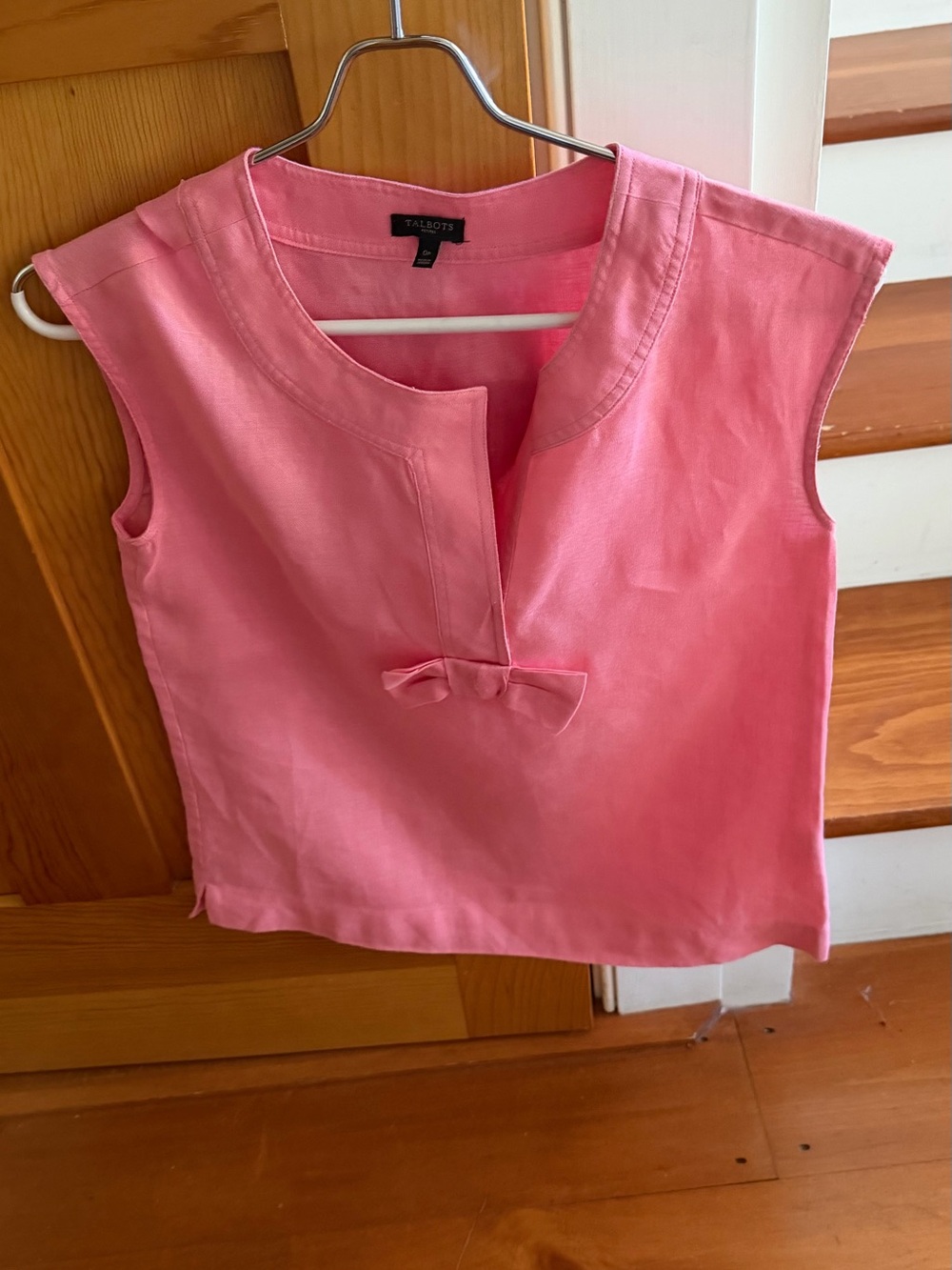 Talbots Bright Pink Sleeveless Linen-Blend Tank with Front Bow